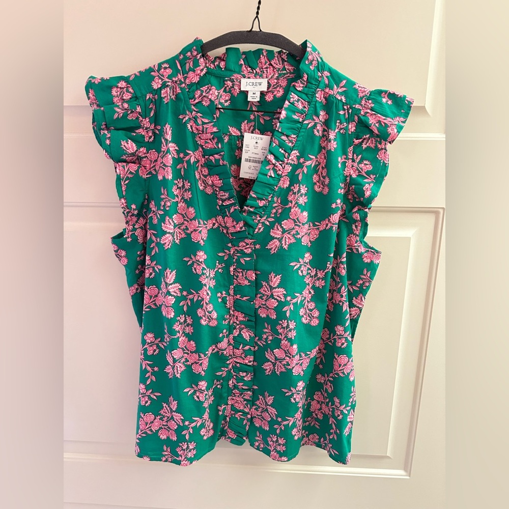 J. Crew Green and Pink Floral Sleeveless Blouse NWT